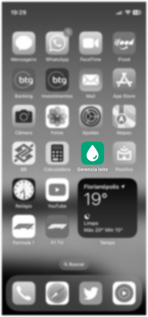 Página de aplicativos do iPhone com o ícone do Gerencia leite instalado